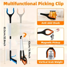 32" Foldable Magnetic Pickup Grabber Tool, 360° Rotating Claw, Trash Picker, Elderly Reacher, Household Cleaning Tool, Outdoor Garden Yard Cleaner - Multicolor - View 2
