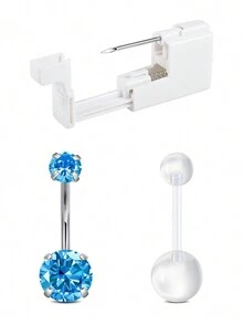 CIZME Belly Button Piercing Kit Gun Belly Piercing Kit Belly Button Piercing Gun Navel Piercing Kit Self Belly Button Ring Piercing Kit Silver Gold Black Pink Blue Disposable Belly Piercing Gun At Home Dangle Belly Button Ring - Multicolor - View 36