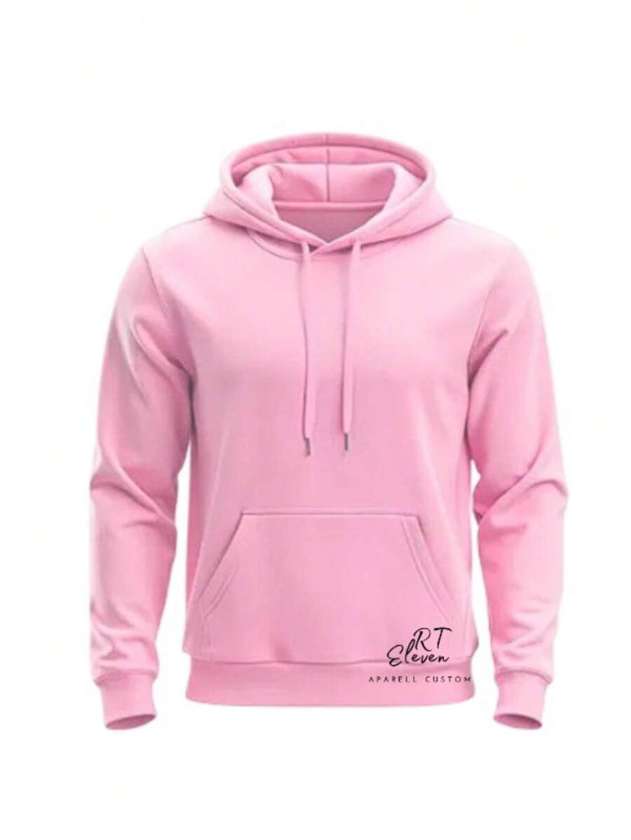 Unisex Plain Kangaroo Hooded Sweatshirt Blouse For Men And Women Flannel Cold Weather Blouse Promotion - 粉紅色帶帽 - 查看 1