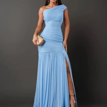 MERMAID DRESS WITH TULLE SLIT FOR WEDDING GUESTS AND OTHERS. - 淺藍色 - 查看 1