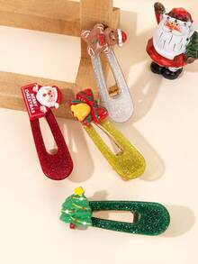 4 件装圣诞发夹女童闪亮亚克力按扣发夹精致时尚发夹幼儿女孩侧夹圣诞派对节日发夹儿童发饰 - 彩色 - 查看 6