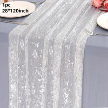 1/2pcs 28*120/196 Inch Silver Sheer Chiffon Table Runner, Metallic Foil Glitter, Silver Party Table Decor Center Piece, Suitable For Boho Chic Table Runner, Gifts For Birthday, Bridal Shower, Party, Christmas Dining Table Decoration (Multiple Colors Available)