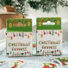 52张/盒盒装贴纸，圣诞字母系列，精美圣诞帽蝴蝶结姜饼麋鹿英文字母主题贴纸，剪贴簿用品，装饰笔记本，相框，手机壳，水杯，垃圾杂志，文具盒，DIY个性拼贴 - 彩色 - 查看 5