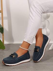 2025 New Casual Slip-On Loafers, Soft-Sole Comfortable Non-Slip Plus Size Women Shoes, Fashion Decorated Buckle Versatile Lady Flats