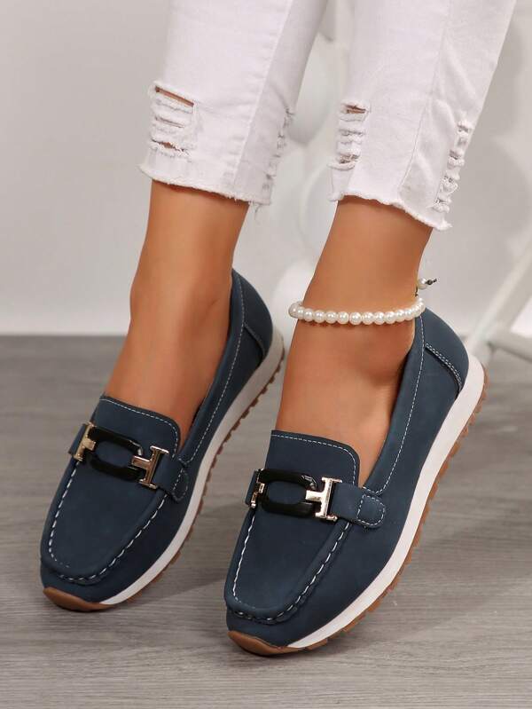 Mocassini casual slip-on 2025, scarpe da donna morbide e confortevoli con suola antiscivolo e taglie comode, piatte e versatili con fibbia decorativa