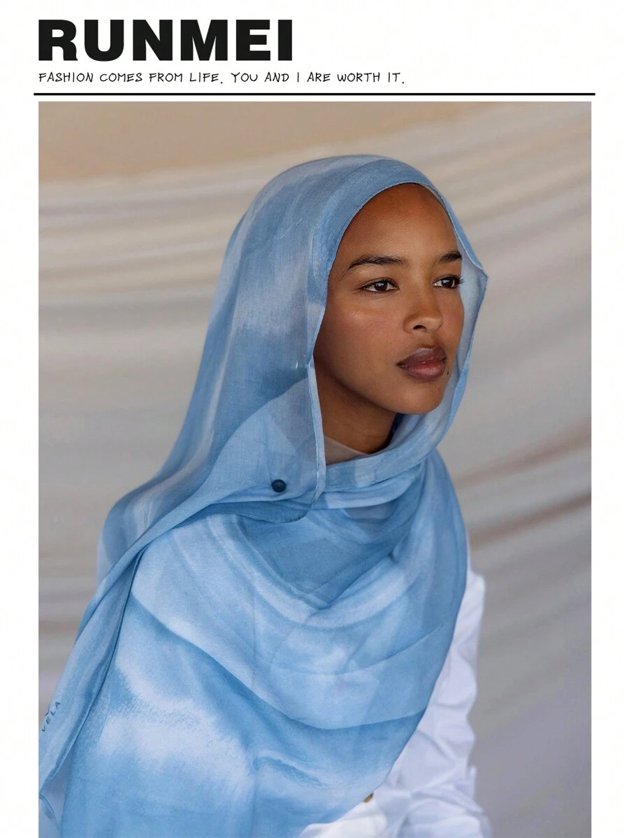 1 件女士雪纺围巾波西米亚水彩扎染头巾，适合日常穿着时尚新品