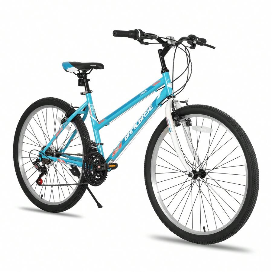 HILAND Bamcbase Lavender 24/26 Inch Mountain Bike For Men & Women, 21-Speed Adult Sport Hardtail MTB With Dual V-Brakes, White/Green - Cadet Blue - View 1