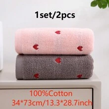 2pcs/Set Mixed Color Towel, Heart Pattern Thickened Absorbent Soft Skin-Friendly Face Towel Washcloth Bathroom Supplies, Multi-Color Combination Available For Home Use Home Bathroom Decor Fall Decor Back To School Dish Cloths Kitchen Towel