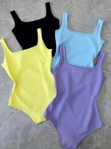 Kit 4 Basic Bodysuit Strap Women's Casual Fashion Everyday - Màu vàng - Xem 1