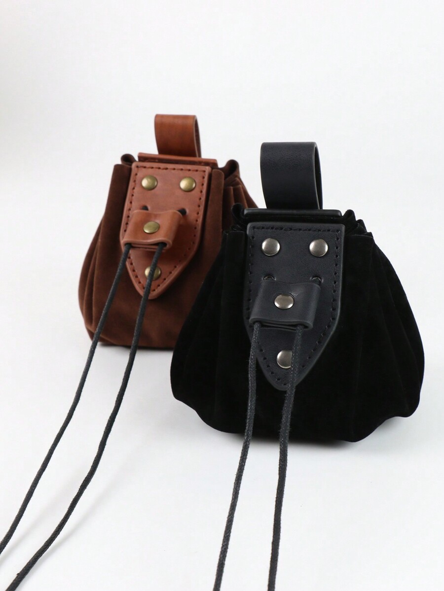 1PC Medieval Faux Leather Drawstring Belt Pouch Retro Coin Purse Vintage Waist Bag For Viking