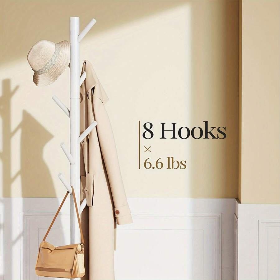 DONQE Coat Rack Stand, Coat Rack Freestanding With 8 Hooks, Coat Tree