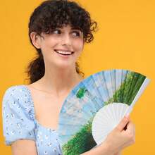 Two Folding Fan Hand Fans, Hand Fans With Famous Paintings By Van Gogh And Gustav Klimt And Monet Painted Beautiful Fabric - Multicolor - View 8