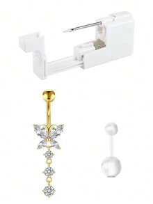 CIZME Belly Button Piercing Kit Gun Belly Piercing Kit Belly Button Piercing Gun Navel Piercing Kit Self Belly Button Ring Piercing Kit Silver Gold Black Pink Blue Disposable Belly Piercing Gun At Home Dangle Belly Button Ring - Multicolor - View 33