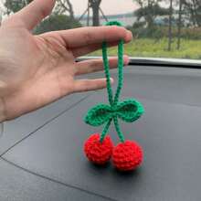 onEternal Handmade Crochet Cherry Pendant Ornament, Car Interior Decor