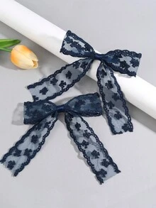 2 kẹp tóc ren cho bé gái mới biết đi, nơ cài tóc thêu hoa tinh tế, kẹp cá sấu lưới tuyn, kẹp tóc mùa thu đông, phụ kiện tóc cho trẻ em tuổi teen, phù hợp cho cuộc sống hàng ngày và ngày lễ - Nhiều màu - Xem 4