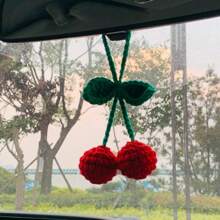 onEternal Handmade Crochet Cherry Pendant Ornament, Car Interior Decor