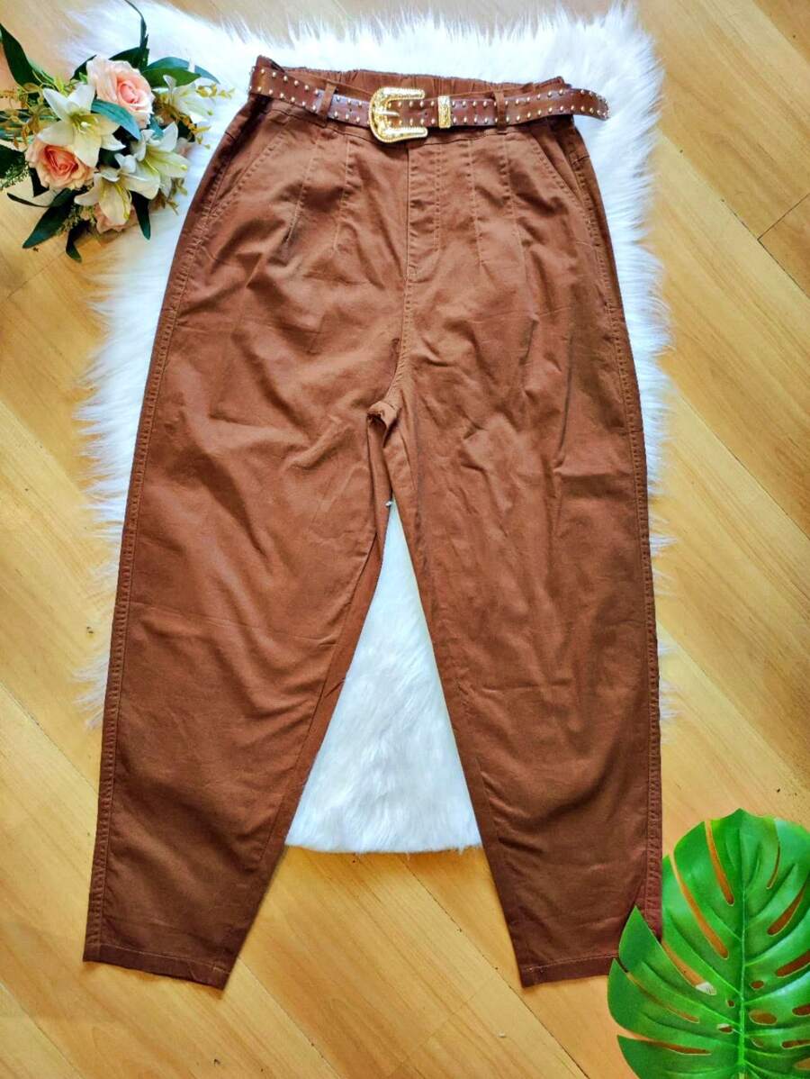 Plus Size Twill Pants With New Belt - 摩卡棕 - 查看 1