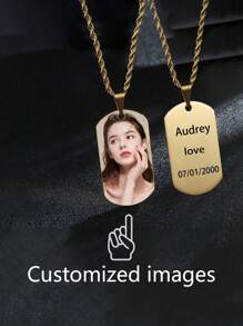 Collar de placa militar personalizado de acero inoxidable, grabado por láser con foto de la pareja en ambos lados, regalo para la esposa, Acción de Gracias - Multicolor - Ver 2