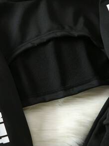 女童夏季衣著，女童秋季字母印花3件套，連帽衫、吊帶背心與運動長褲套裝，洛杉磯印花休閒長袖上衣，秋冬衣著，針織面料，彈性，字母圖案，適合戶外 - 黑色 - 查看 4