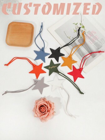 1pc Customizable Luggage Identification Tag, Minimalist DIY Pentagram PU Leather Tassel Keychain Bag Charm,Portable,Practical,Lightweight,Colorful,Cute,Adorable,Kawaii,Y2K,Vacay Vibes/Vacation,Leisure,Commuting,Business Casual,Custom,Personalized,Unique,Customized,Girlfriend,Boyfriend,Family,Friends,Beach Bag
