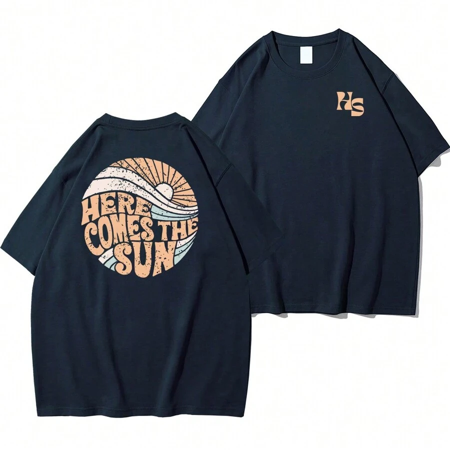 Shirt "Here Comes The Sun" Basic T-Shirt - 藏蓝色 - 查看 1
