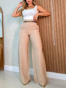 Women's Formal Wide Leg Tailored Trousers With Belt - 米色 - 查看 3