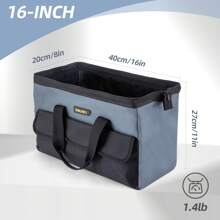 Deli 16'' Blue Wide-Mouth Tool Bag, Durable Oxford Fabric, 5 Pockets, Contractors Trades Or DIY Enthusiasts, Blue Storage