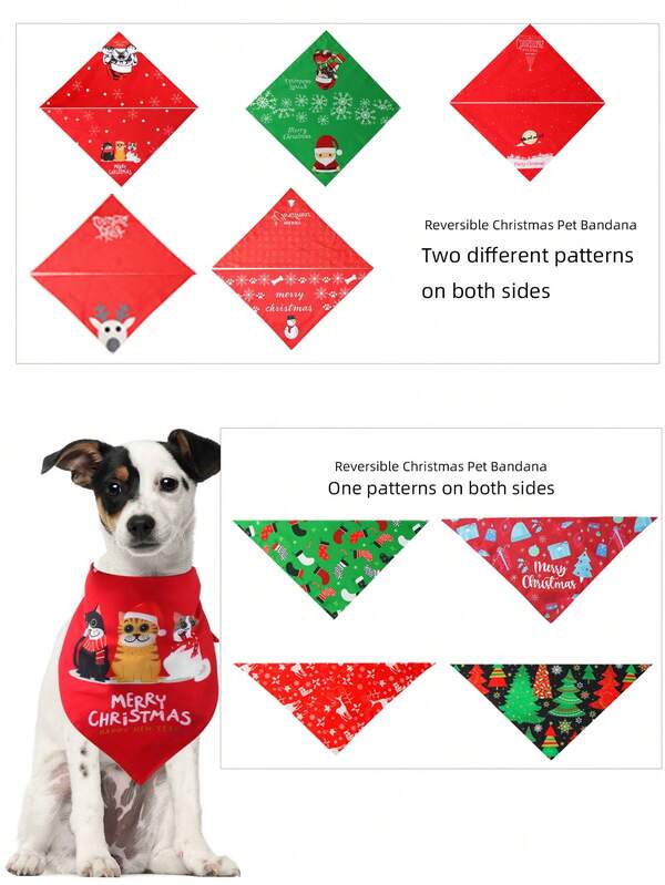 Reversible Christmas Pet Bandana With Santa Claus, Snowman And Reindeer Pattern,Halloween Devil Pumpkin Pattern Pet Kerchiefs,Adjustable Xmas Theme Pattern Printing Dog Triangle Bibs Scarfs,Suitable For Small To Medium Dogs And Cats - Soft Polyester, Machine Washable, Random Style