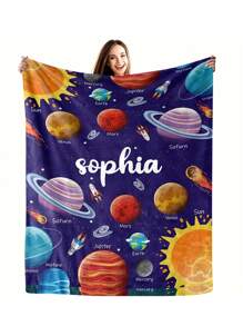 1 pieza Manta personalizada con nombre y patrón de planeta espacial - Manta de franela suave personalizada, impresión digital, adecuada para todas las estaciones, se adapta al estilo acogedor del hogar, regalo de ocasión con tema de astronomía, artesanía de punto, cómoda todo el año, duradera, fácil de cuidar, opción de regalo única - multicolor - Ver 22