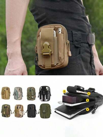 Borsa a tracolla in tela da uomo, casual, porta cellulare, borsa da vita per viaggi e lavoro, borsa multifunzionale portatile per attività all'aperto - Custodia mimetica con cerniera per telefoni cellulari e attrezzi (direzione della cerniera casuale)