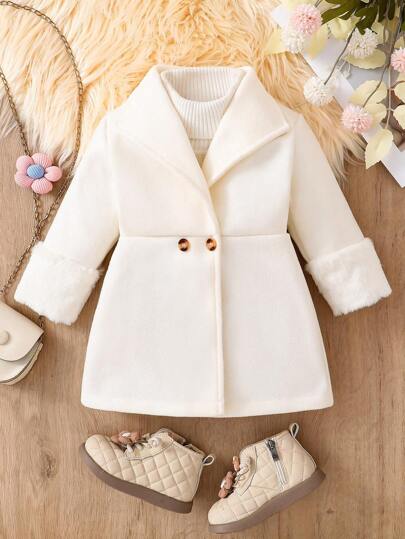 Baby Girls Fashionable Soft Solid Color Longline Windbreaker Jacket, Casual Outerwear For Autumn And Winter