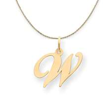 The Black Bow 14k Yellow Gold, Ella Med Fancy Script Initial W Necklace