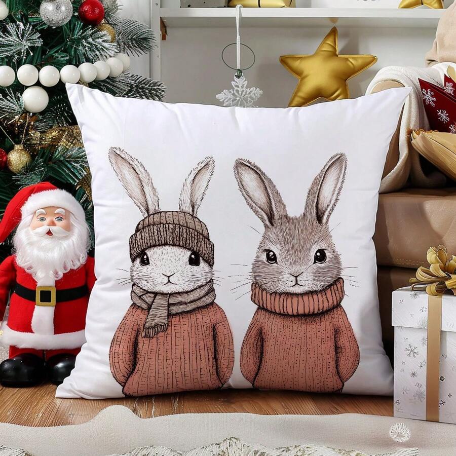 1 chiếc 17,7 * 17,7in (45 * 45cm) Vỏ gối minh họa đơn giản mùa đông Hai chú thỏ (In một mặt) Gối trang trí nhà cho đầu giường sofa Vỏ gối phòng ngủ (Không bao gồm ruột gối), Thích hợp sử dụng hàng ngày, Đồ trang trí nhà tối giản sang trọng, Ghế sofa phòng khách, Phòng ngủ, Gối ô tô nhỏ - con thỏ - Xem 1