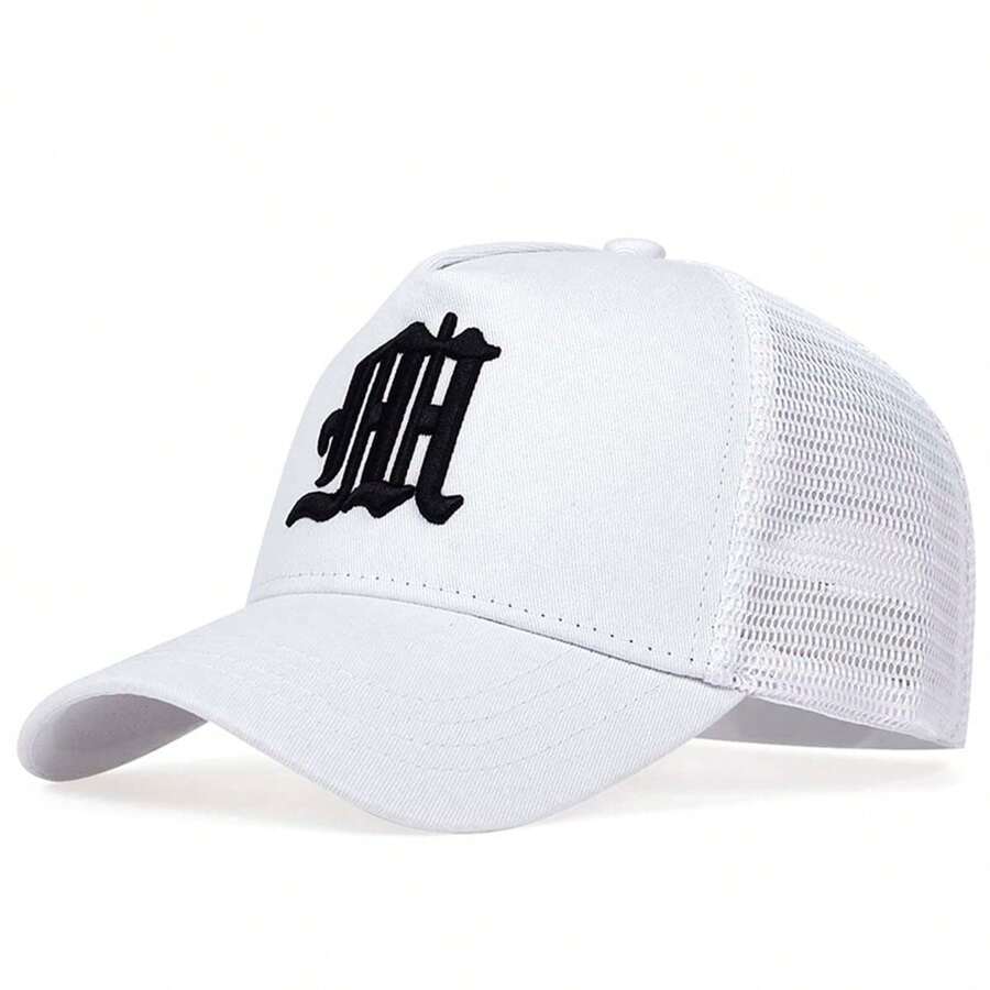 1Piece Men Letter M Embroidered Baseball Cap Mesh Hat Outdoor Adjustable Sunscreen Leisure Hat Spring Autumn Travel Tourism Beach Vacation - 白色 - 查看 1