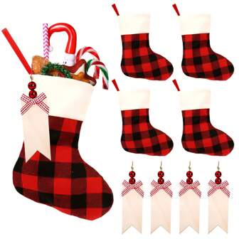 8 Pcs Mini Christmas Stockings Sets With 4 Pcs Mini Christmas Stockings And 4 Pcs Christmas Stocking Hanging Tag, For Christmas Xmas Decorations