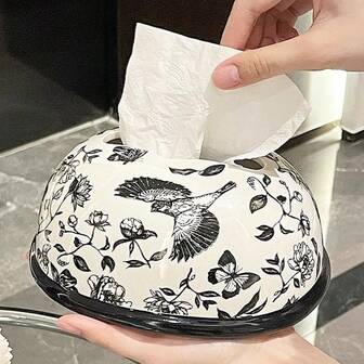 Watercolor Ceramic Tissue Box, Decorative Centerpiece For Living Room, Bedroom, Bathroom, Dining Table - Paperless Tissue Holder