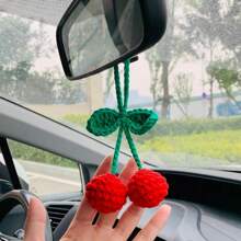 onEternal Handmade Crochet Cherry Pendant Ornament, Car Interior Decor