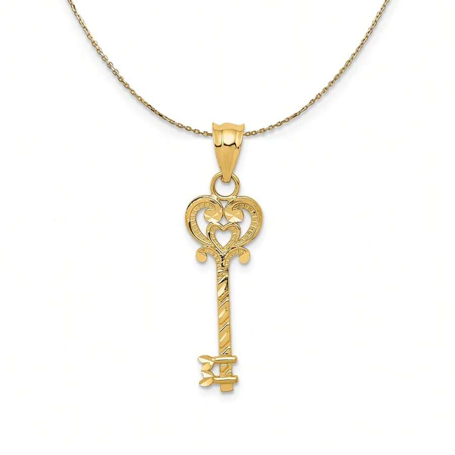 The Black Bow 14k Yellow Gold Diamond Cut Key Necklace SHEIN USA