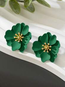 1 Pair Floral Spray Painted Green Earrings, Suitable For Women To Wear During Vacation - Green - View 2