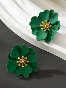 1 Pair Floral Spray Painted Green Earrings, Suitable For Women To Wear During Vacation - Green - View 3