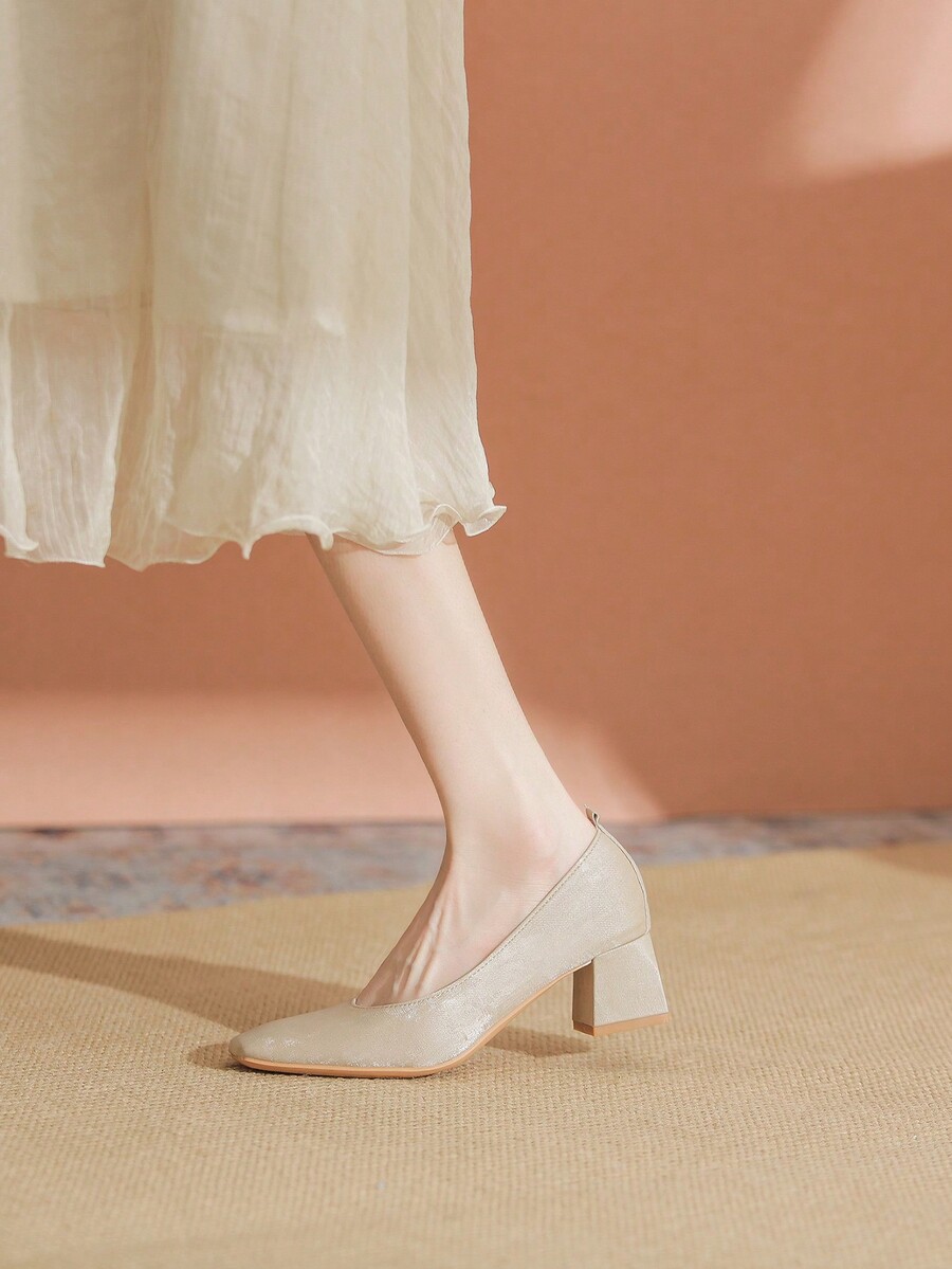 Square Toe Mid Heel Pumps For Women, New Chinese Vintage Style Suitable