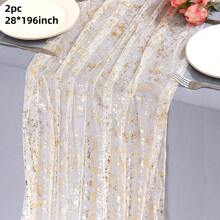 1/2pcs 28*120/196 Inch Silver Sheer Chiffon Table Runner, Metallic Foil Glitter, Silver Party Table Decor Center Piece, Suitable For Boho Chic Table Runner, Gifts For Birthday, Bridal Shower, Party, Christmas Dining Table Decoration (Multiple Colors Available)