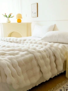 Rabbit Fur Plush Blanket Bedding Throw,Thick Warm Bubble Throw For Bed,Cozy Plush Reversible Blankets For Couch, Chair, Sofa Thanksgiving Christmas-Gifts Warm Thermal Blanket For Winter New Year Festival Queen Twin King Size - Màu be - Xem 5