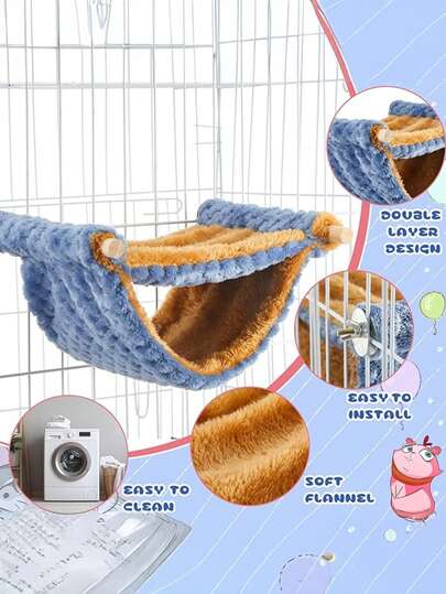 Winter Warm Rat Hammock Double Layer Pet Ferret Hammock Hanging Soft Plush Guinea Pig Bunk Bed For Cage Sleep Chinchilla Squirrel Hamster Mice Birds Small Animals Hideout