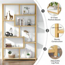 Bibliothèque Tribesigns, étagère de bureau 180 cm avec 8 étagères ouvertes, étagère avec structure en métal, étagère sur pied moderne dorée pour salon, bureau, bureau, blanc + or - Doré - Voir 7