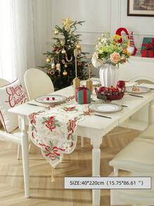 1pc Christmas Mesh Fabric Chain Embroidered Table Runner, Candle Decor For Kitchen, Dining Table, Desk, Coffee Table, Vanity, Home Decor, Christmas Atmosphere For Living Room, Bedroom, Yard, Indoor Outdoor, Outdoor Furniture, Camping, Villa, Merry Christmas, Holiday, Party, Cabinet, Family Gathering, Holiday Decorations, Party & Wedding Decorations Series