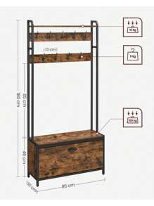 VASAGLE Coat Rack With Shoe Storage, Hall Tree With Bench, 9 Hooks And Top Shelf, For Hallway, Bedroom, Industrial Style, Rustic Brown And Classic Black - Brown - View 7