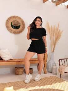 Conjunto Feminino Malha Duna Creppe Calor Verão Leve - Preto - Visão 4