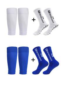 2 Pairs Leg Warmers + 2 Pairs Leg Sleeves, Men Sports Leg Warmers Set, Football, Basketball, Breathable Moisture-Wicking, For Gym