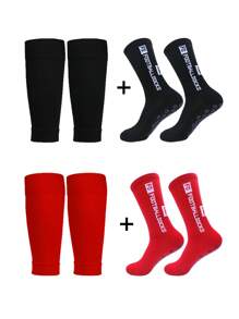 2 Pairs Leg Warmers + 2 Pairs Leg Sleeves, Men Sports Leg Warmers Set, Football, Basketball, Breathable Moisture-Wicking, For Gym